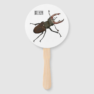 Stag beetle cartoon illustration hand fan