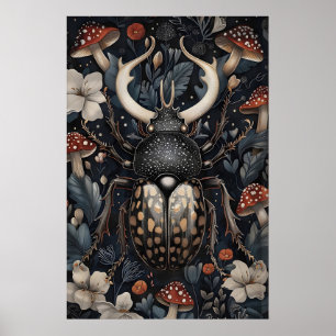 Stag Beetle Floral Print, Dark Academia Poster