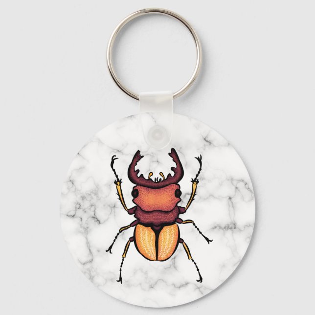 Stag Beetle QR Code Insect Art Entomology Keychain (Front)