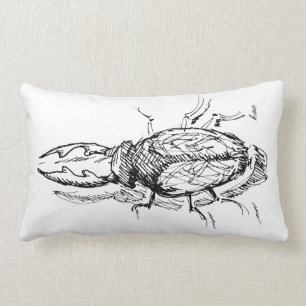 Stag Beetle Specimen Ink Sketch Lumbar Pillow