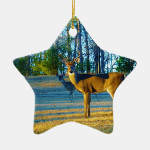 Stag / Buck  Deer, Bright blue Sky Ceramic Ornament