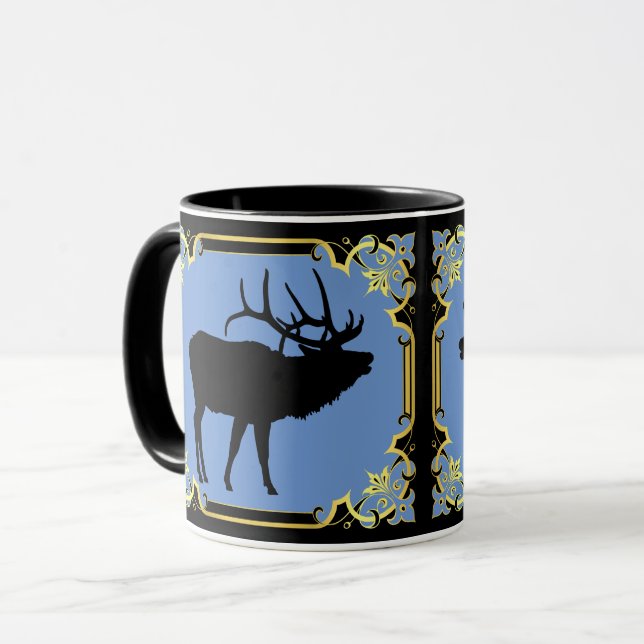 Stag bull elk black bugling silhouette  mug (Front Left)