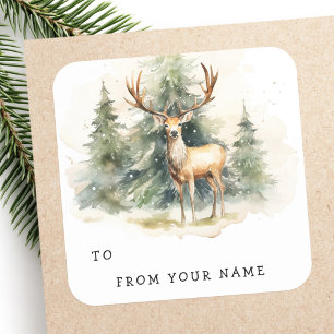 Stag Christmas trees watercolor to from sticker