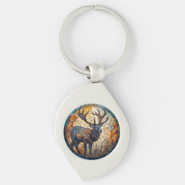 Stag Colourful Mosaic Illustration Keychain (Front)