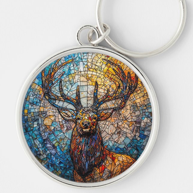 Stag Colourful Mosaic Illustration Keychain (Front)