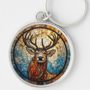Stag Colourful Mosaic Illustration Keychain
