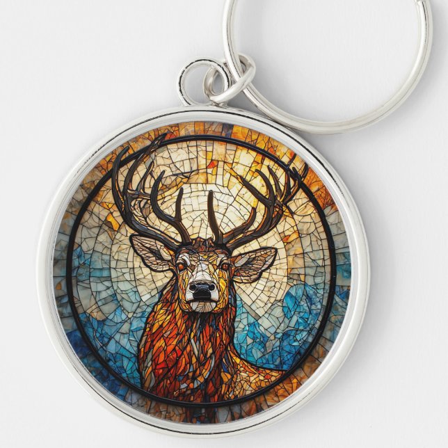 Stag Colourful Mosaic Illustration Keychain (Front)