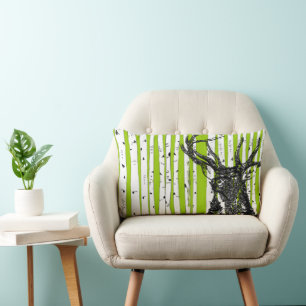 Stag Deer and Birch Tree Pillow