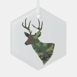 Stag Deer Camouflage  Green Glass Ornament