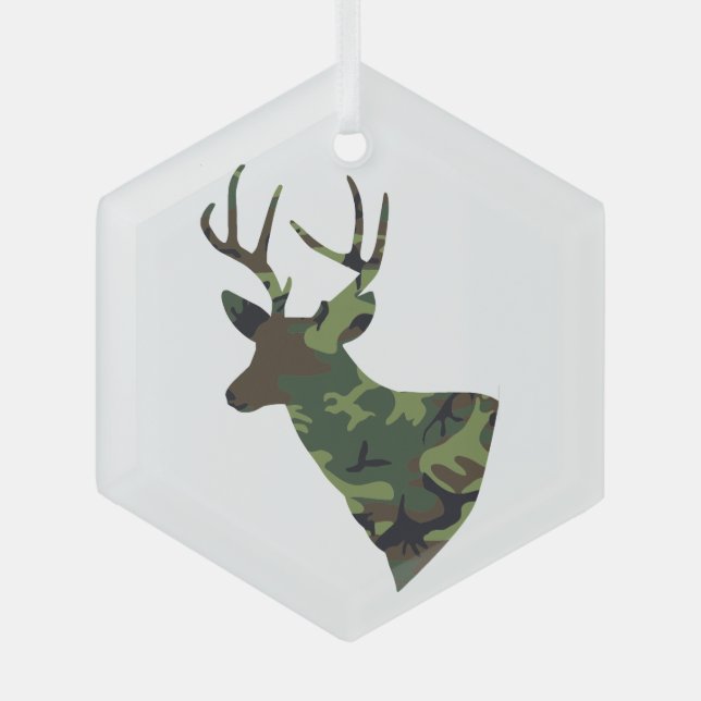 Stag Deer Camouflage  Green Glass Ornament (Front)