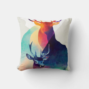 Stag Deer Wild Nature Animal Colors Art Painting Throw Pillow