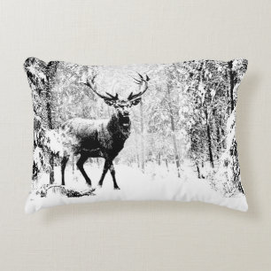 Stag Deer Winter Forest Wildlife Animal Nature Art Accent Pillow
