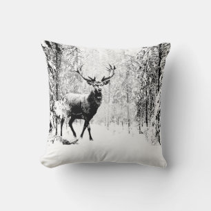 Stag Deer Winter Forest Wildlife Animal Nature Art Throw Pillow