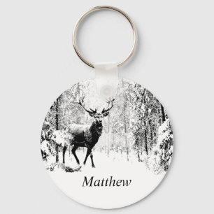 Stag Deer Winter Forest Wildlife Animal Nature Keychain
