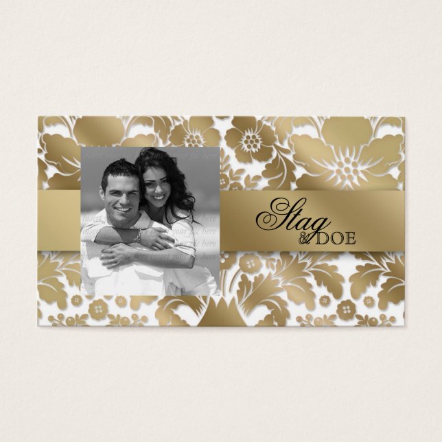 Stag & Doe Ticket Damask Floral Gold White (Front)