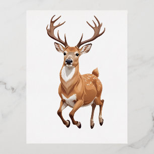 Stag Happy Playful Fun Jumping In The Air Forest Foil Holiday Postcard