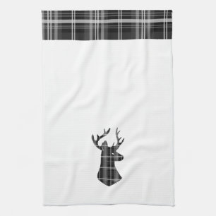 Stag Head on Black and White Plaid Kitchen Towel