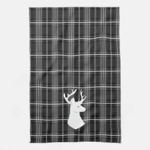 Stag Head on Black and White Plaid Kitchen Towel