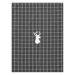 Stag Head on Black and White Plaid Tablecloth