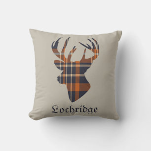 Stag Head Scottish Tartan Pattern Personalized Throw Pillow