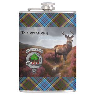 Stag in Heather w/Anderson Badge Personalized Hip Flask