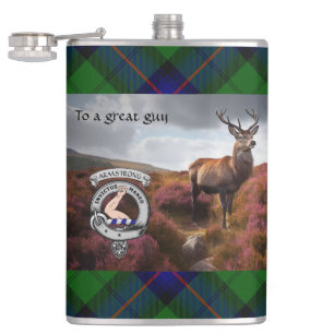 Stag in Heather w/Armstrong Badge Personalized    Hip Flask