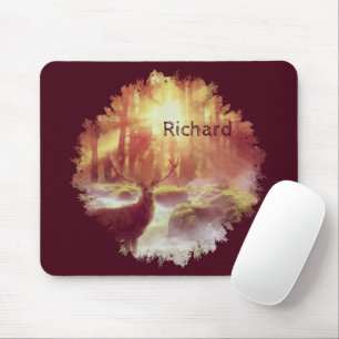 Stag in Misty Forest at Golden Sunrise Mouse Pad