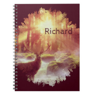 Stag in Misty Forest at Golden Sunrise Notebook
