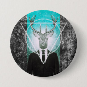 Stag in suit 3 inch round button