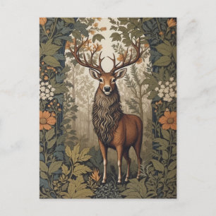 Stag In the Forest William Morris Inspired Postcard