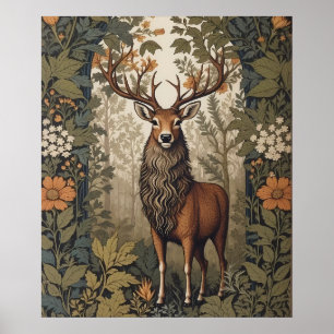 Stag In the Forest William Morris Inspired Poster
