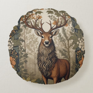 Stag In the Forest William Morris Inspired  Round Pillow