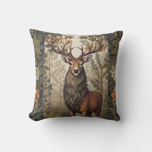 Stag In the Forest William Morris Inspired  Throw Pillow