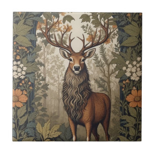 Stag In the Forest William Morris Inspired Tile
