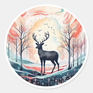 Stag in the Snow Sticker - Festive de Noël