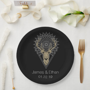 Stag Mandala Personalized Wedding Paper Plate