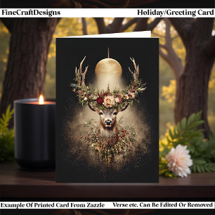 Stag of the Longest Night, Yule & Winter Solstice Holiday Card