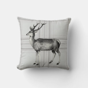 stag on a grey checked rustic throw pillow