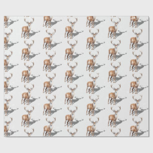 Stag Reindeer First Snowfall Christmas White Wrapping Paper