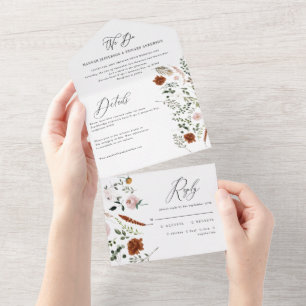 stag rust terracotta floral rustic elegant all in one invitation