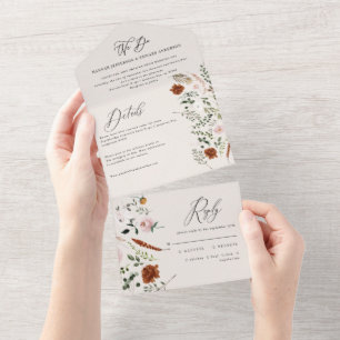 stag rust terracotta floral rustic elegant all in  one invitation