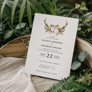 Stag rust terracotta floral rustic elegant modern invitation