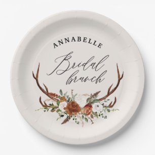 Stag rustic black rust botanical bridal brunch paper plate