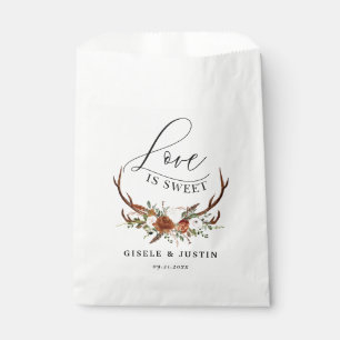 Stag rustic botanical wedding love is sweet favour bag