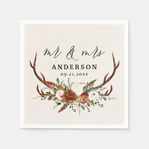 Stag rustic botanical wedding mr mrs sage green napkin