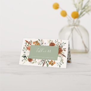 Stag rustic botanical wedding sage green floral place card