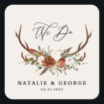 Stag rustic botanical wedding terracotta elegant square sticker<br><div class="desc">Rustic floral and stag antlers we do wedding beverage label design. With beautiful rust,  terracotta,  blush pink and sage green pampas grass eucalyptus watercolor details. This modern wedding design is sure to set the style for your big day.</div>