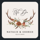 Stag rustic botanical wedding terracotta elegant square sticker<br><div class="desc">Rustic floral and stag antlers we do wedding beverage label design. With beautiful rust,  terracotta,  blush pink and sage green pampas grass eucalyptus watercolor details. This modern wedding design is sure to set the style for your big day.</div>