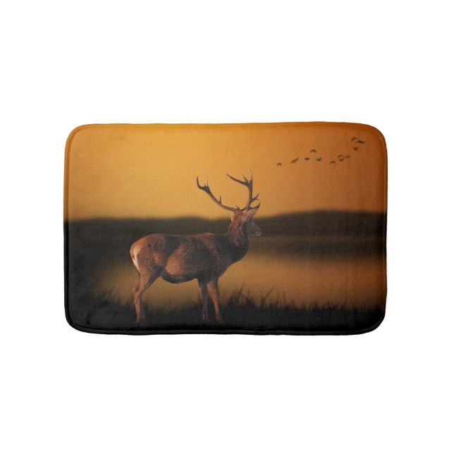 Stag Sunrise Misty Morning Deer Bath Mat (Front)