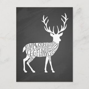 stag venison deer elk game hunt butcher meat cuts postcard